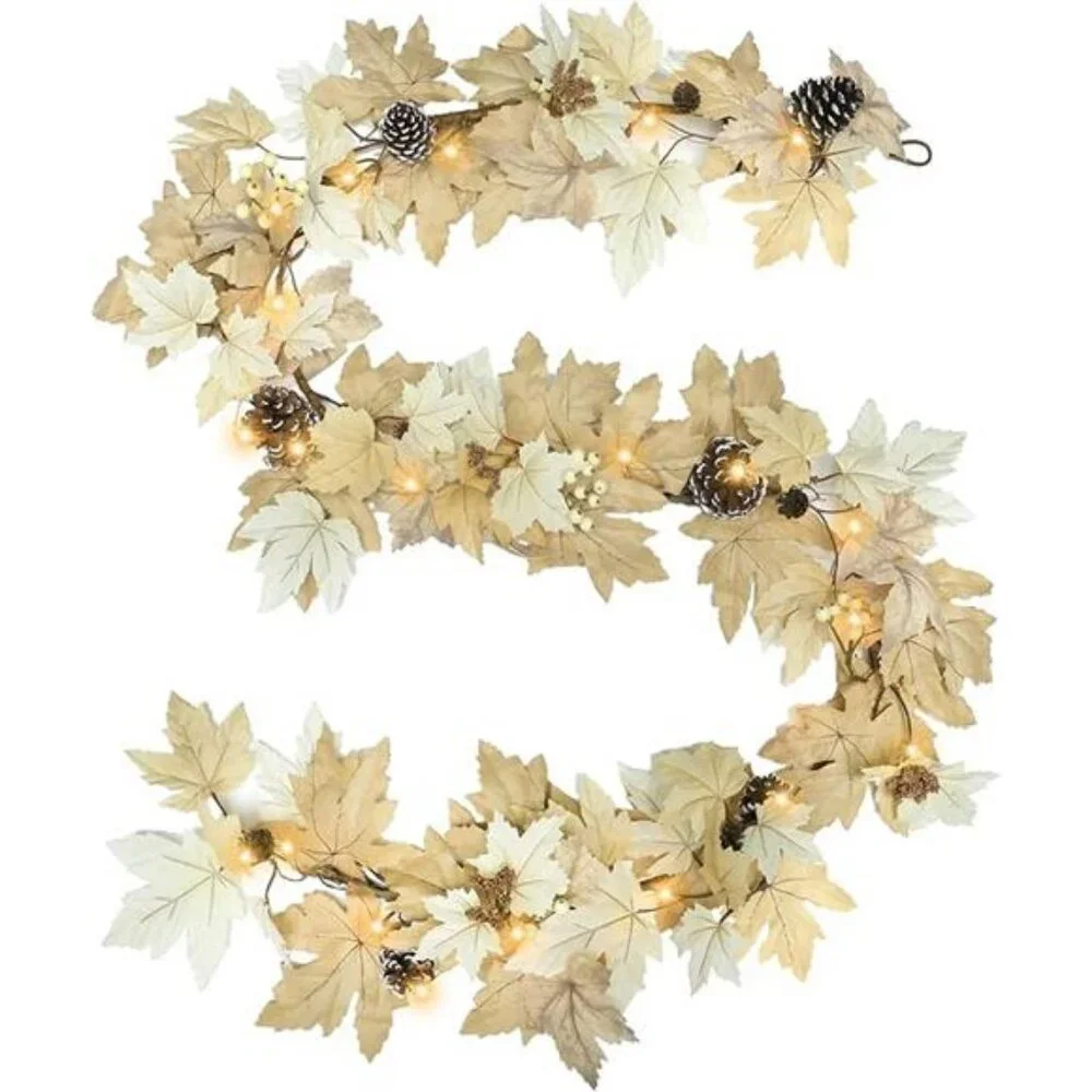 Fall Garland Maple Leaf with Lights 6FT, Hanging Vine Garland